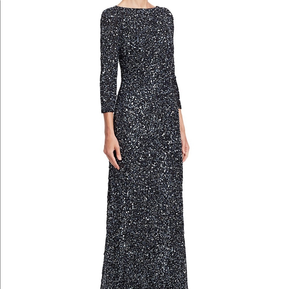 Theia Black Sequin Long Sleeve Dress
